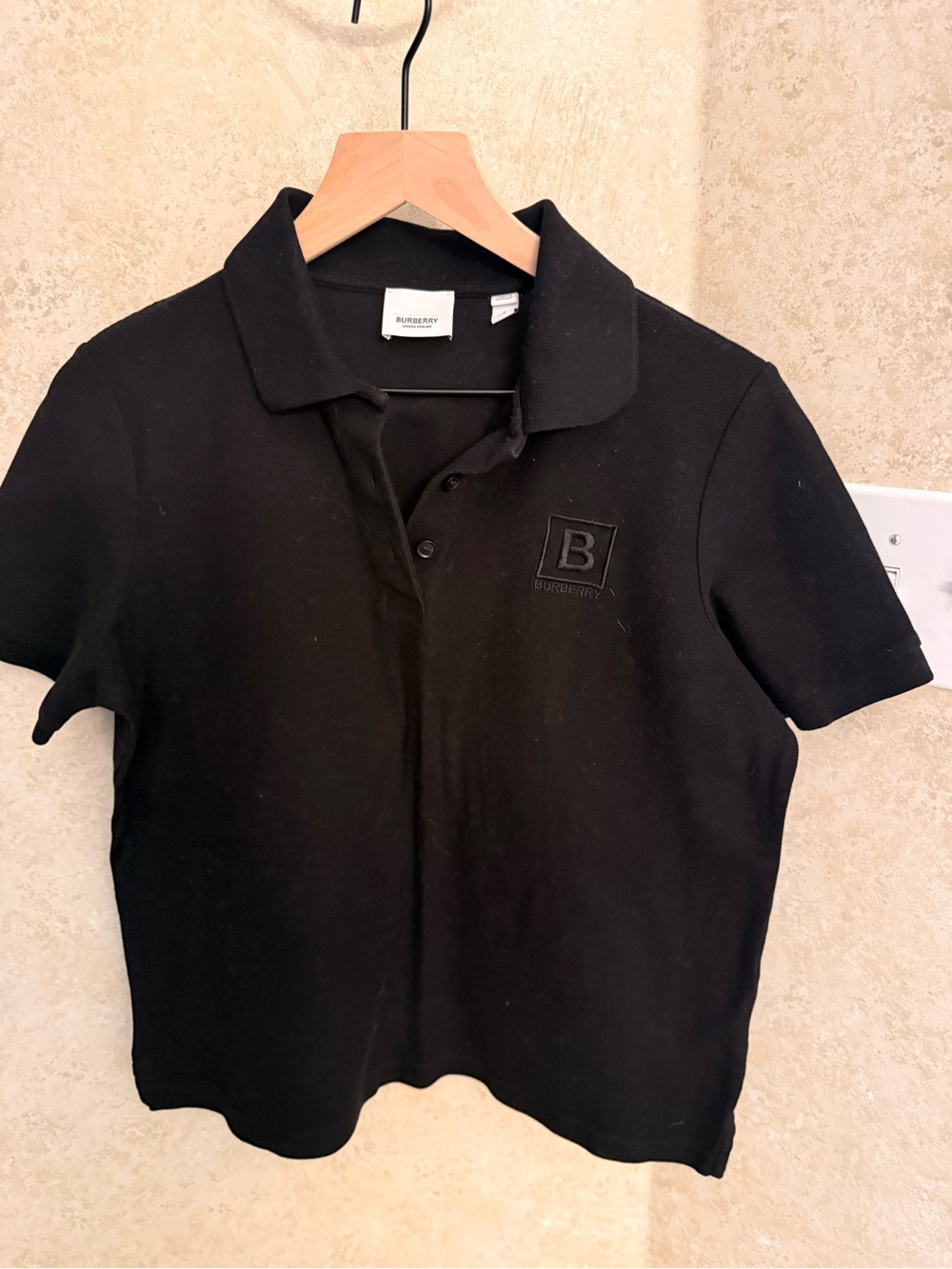 Burberry Black Polo Top with Embroidered 'B' Logo